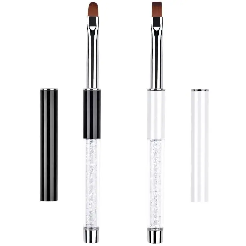Professional Flat Round Head Nail Art Brush, Non-slip Glitter Handle with Protective Cap for Home & Commercial Salon