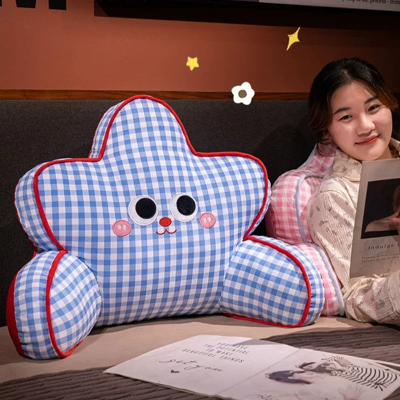 Checkered Pattern Bed Back Cushion Pentagram Shape Protect The Lower Back Bolster Sofa Pillow Cushion Student Bed Pillow