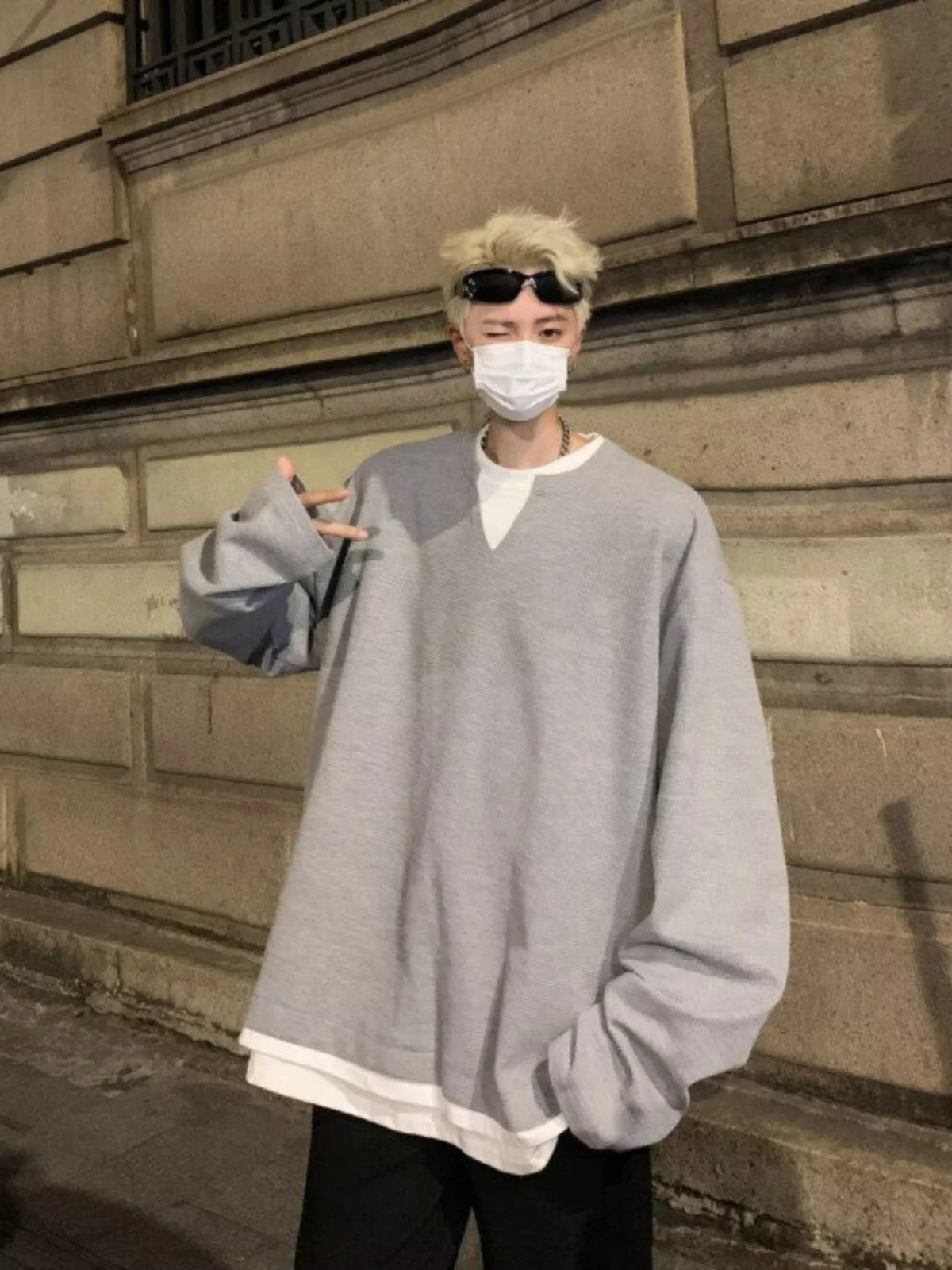 

Длинный худи с V-образным вырезом, осенний ретро-стиль, базовый слой, комплект из двух предметов, хлопок/полиэстер, износостойкий