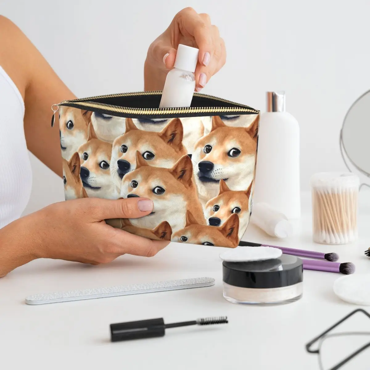 

Doge Shiba Inu Memes Women Cosmetic Bag Travel Makeup Organizer Pouch Toiletry Storage Dopp Kit Box