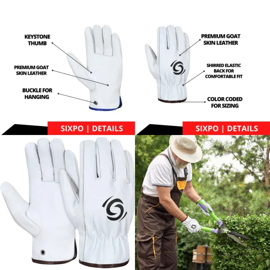 

Leather Work Gloves Pack of 12 Pairs Warehouse Gardening Construction Gloves for Men Women Goat Skin Working Gloves