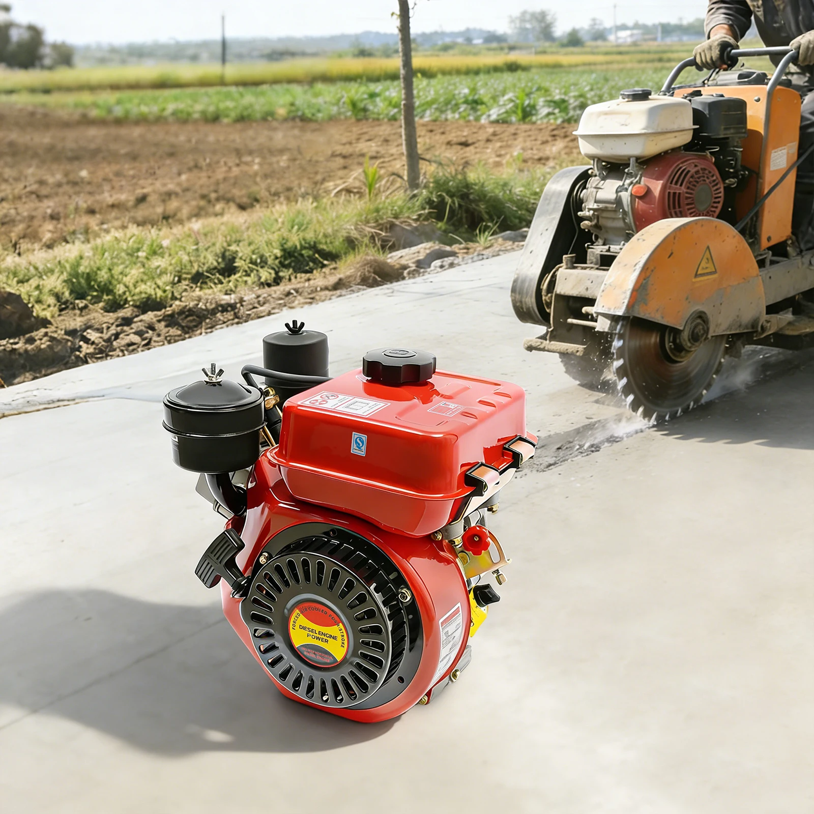 Motore diesel monocilindrico a 4 tempi, 2,2 kW 3800 giri/min, avviamento a strappo manuale, struttura resistente in alluminio e ferro, albero a camme in acciaio, risparmio di carburante, funzionamento