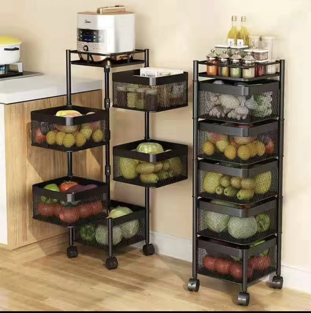 

New Sale Rotating Storage Rack Round Trolley 360 Degree Rotation Kitchen Storage Organizer Trolley