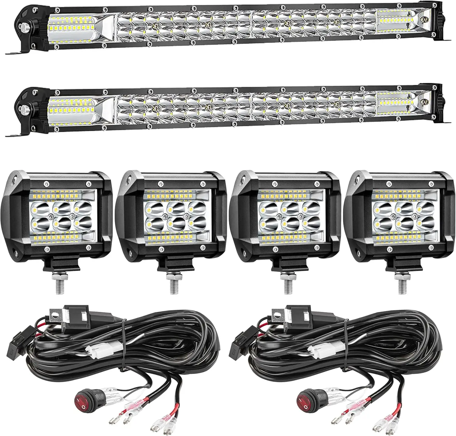 

20 Inch Slim LED Light Bar Kit with 4 Inch Pods, Wiring Harness, Waterproof Off-Road Lights for Car Truck ATV UTV SXS RV Tractor
