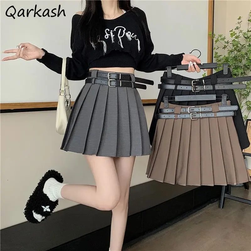 

Pleated Mini Skirts Women with Belt Preppy Korean Fashion Style Cute Sexy Students All-match Autumn Faldas Ropa Mujer Elegant