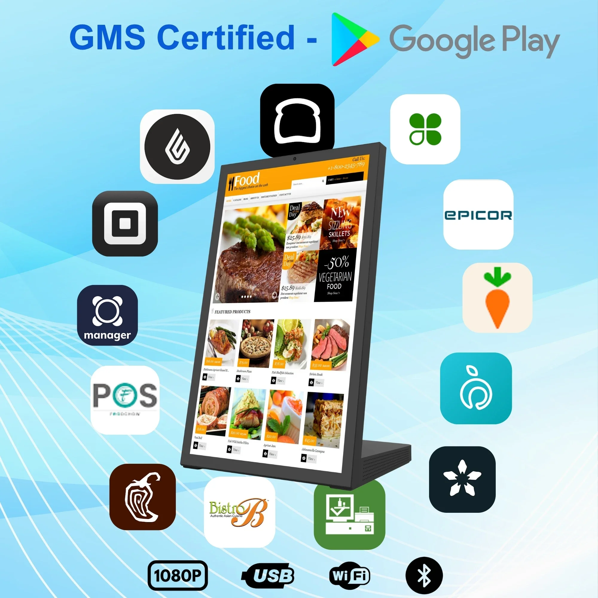 15.6 Inch Android 15 Desktop Kiosk Touch Screen 4+64Gb NFC Poe Tablet for Digital Menu Boards in Restaurant Coffee Shops