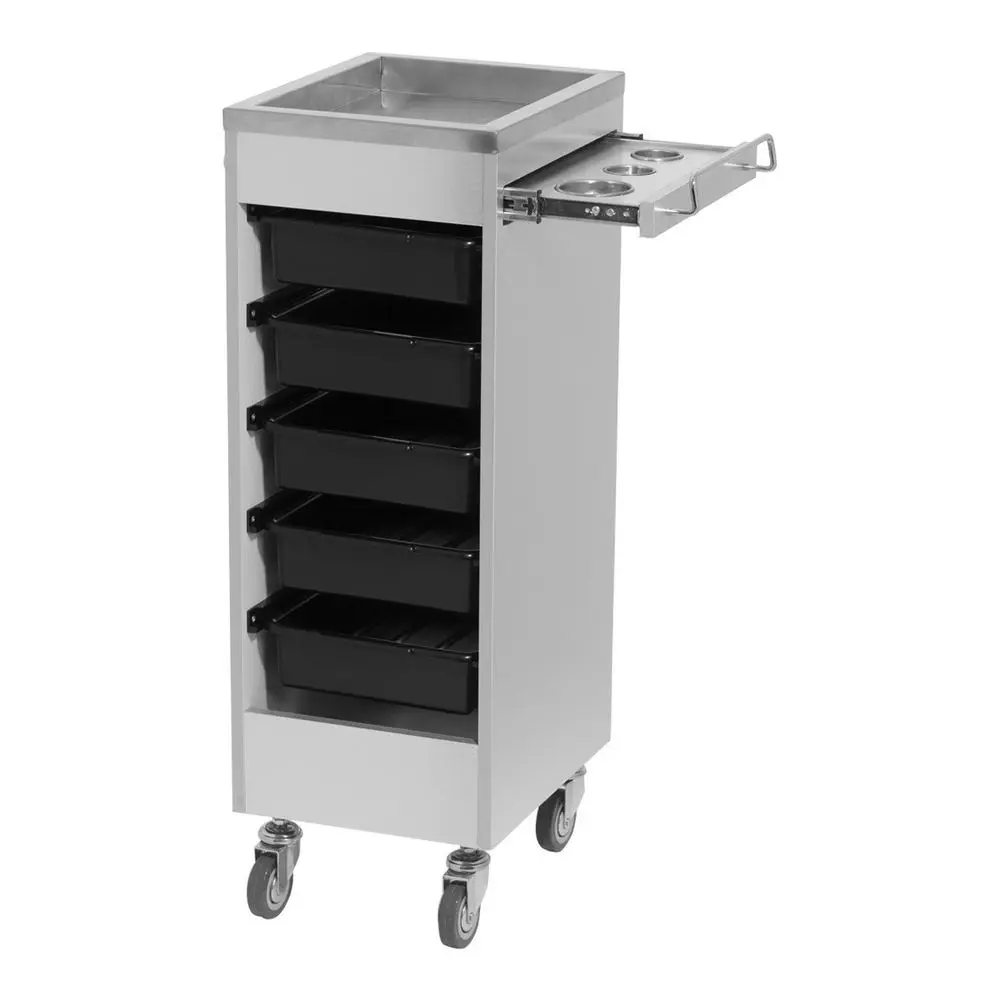 

Aluma Deluxe Salon Styling Trolley Cart with Stainless Steel Work Surface, SlideOut Appliance Holder, 5 Removable Drawers, Heav