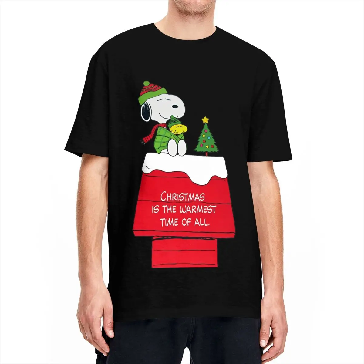 T-Shirt Christmas Snoopy Cartoon Pure Cotton T Shirts Woodstock Peanuts Charlie Brown Tee Shirt for Man Y2K Short Sleeve Tees