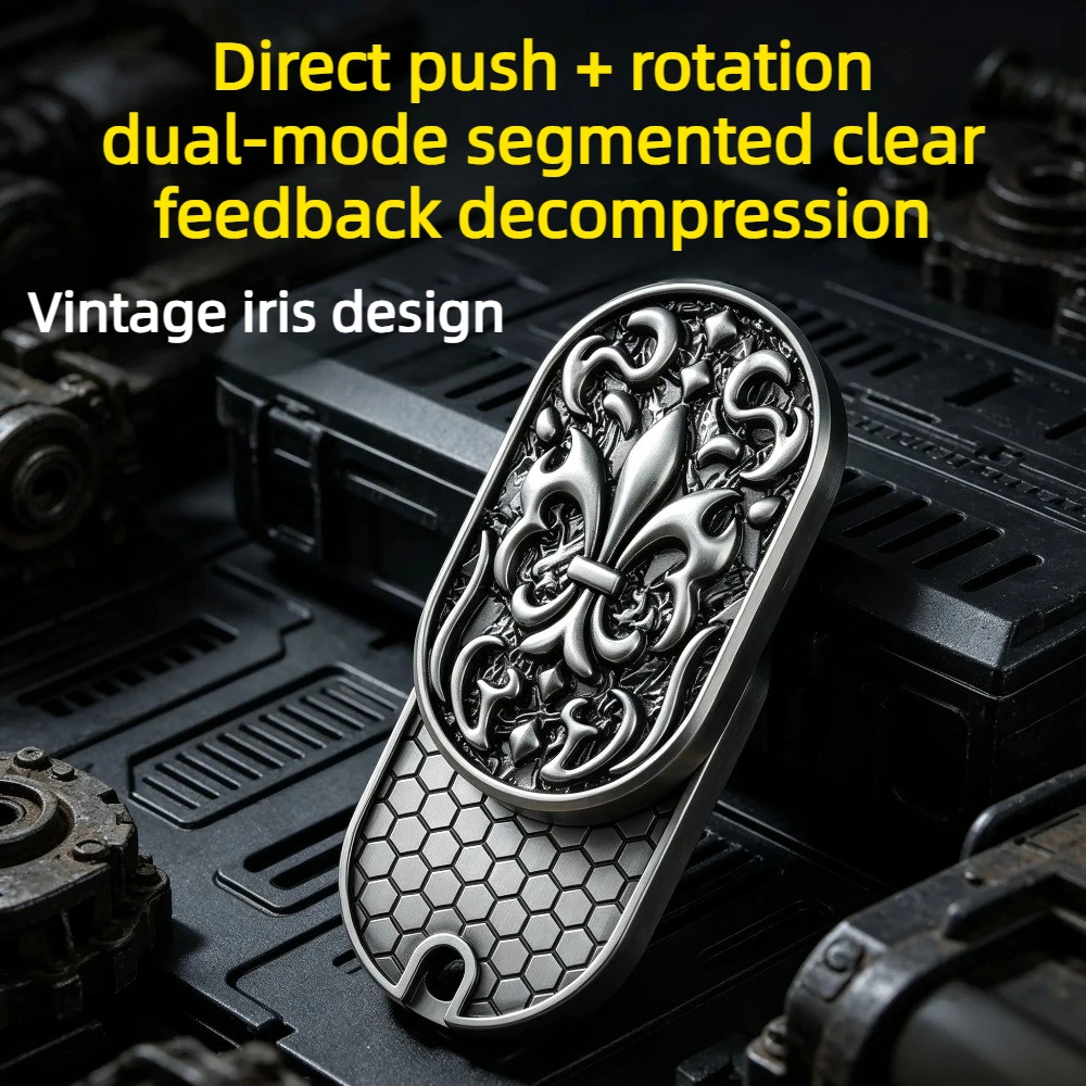 FeilongEDC Iris Pattern Mechanical Metal Straight Push Rotating Rhythm Fingertip Push Card Decompression Toy