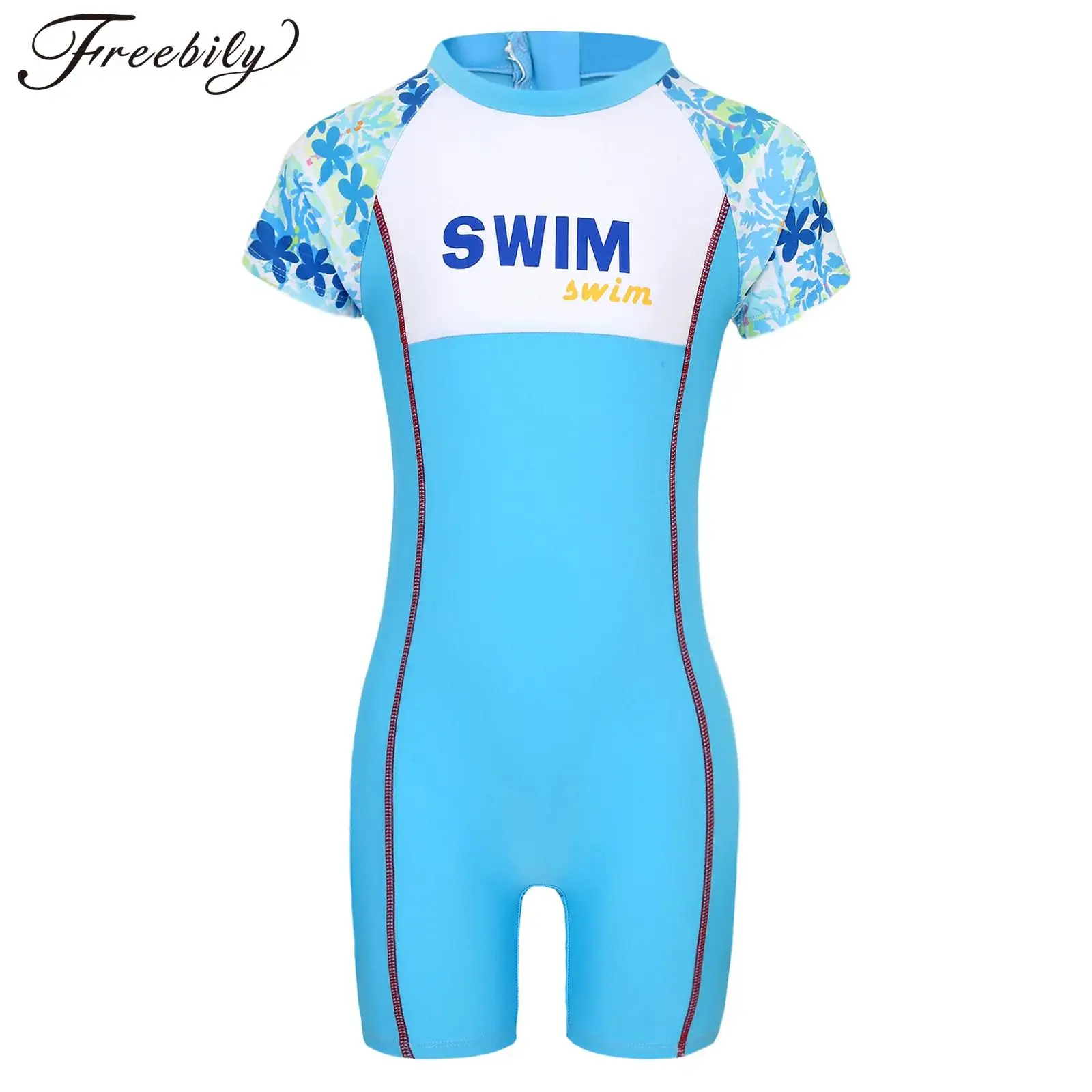 Kids Boy UPF 50+ Rash Guard One Piece Swimsuit Wetsuit Zipper Short Sleeve Boyleg Swimwear Surfing Diving Bathing Suit Beachwear