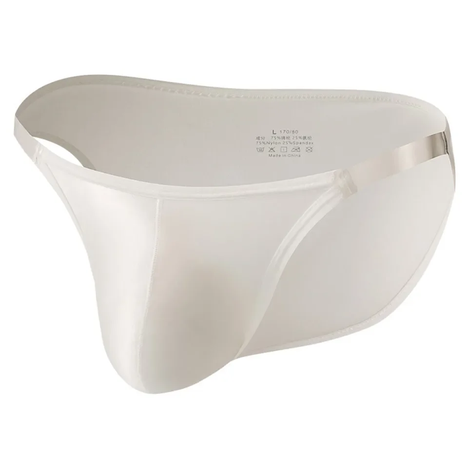 

1pc Men Ice Silk Sheer Briefs Smooth Underwear Low Rise Bulge Pouch Underpants Breathable Seamless Panties M-3XL Large Size