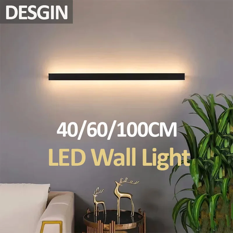 LED Nordic Wall Lamp 40/60/80/100CM Sconce For Bedside Study Indoor Lighting Modern Solid Wall Light Simple Home Decor Fixture