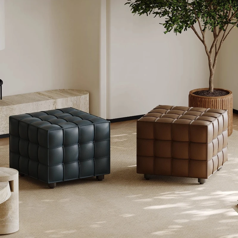 

Modern European Stool Rectangular Leather Pouf Ottoman Stool Footrest Bedroom Bench Design Meuble De Salon Home Accessories