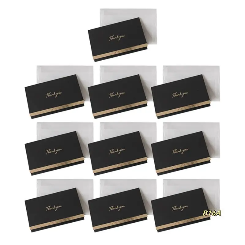 10 Pack Wedding Greeting Cards With Envelopes, Gold Foil Design Thank You Notes Black Easy To Use
