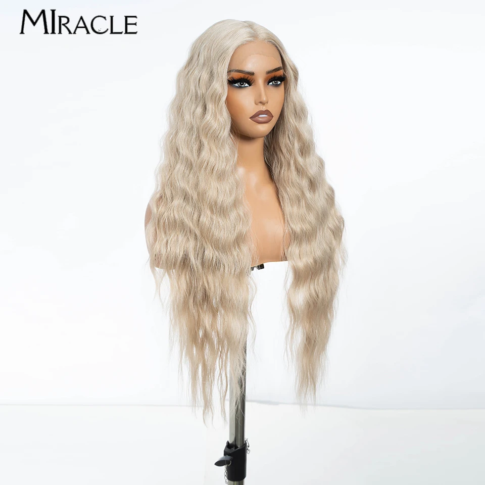 MIRACLE Synthetic 30Inch Lace Front Wig For Woman Fiber Lace Wig Deep Wave Ginger Heat Resistant Omber Cosplay Blonde