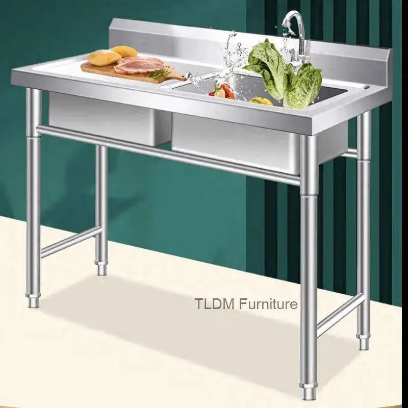 Outdoor Kitchen Sinks Washbasin Commercial Stainless Steel Dishwashing Washing Sink Hotel Canteen Sinks Floor-standing Vegetable