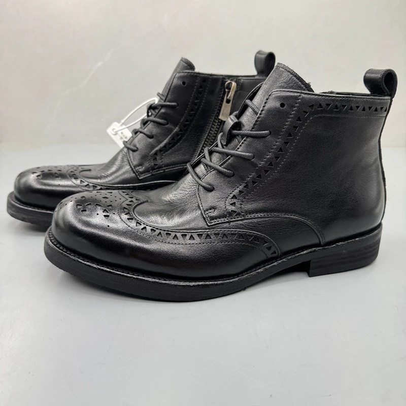 

Мужские кожаные ботинки в стиле ретро с цветочным узором, на молнии, с кожаной подошвой, рабочие ботинки из высококачественной натуральной кожи