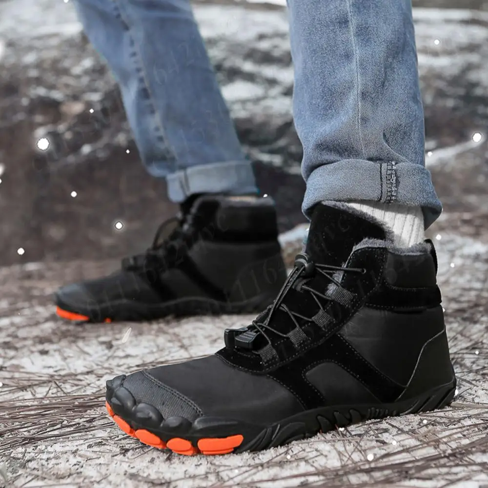 Winter Snow Boots Barefoot Hiking Shoes Waterproof Cold-Proof Trekking Shoes Lightweight Trail Running Shoes High-Top Booties