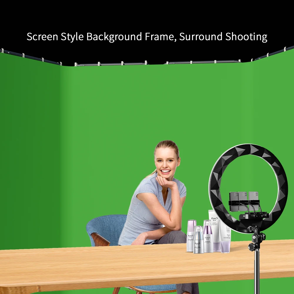 SH White Green Screen 2.4X4M Collapsible Chroma Key Backdrop Fabric Ultra-Quick Setup Birthday PartyBackground Photo Studio