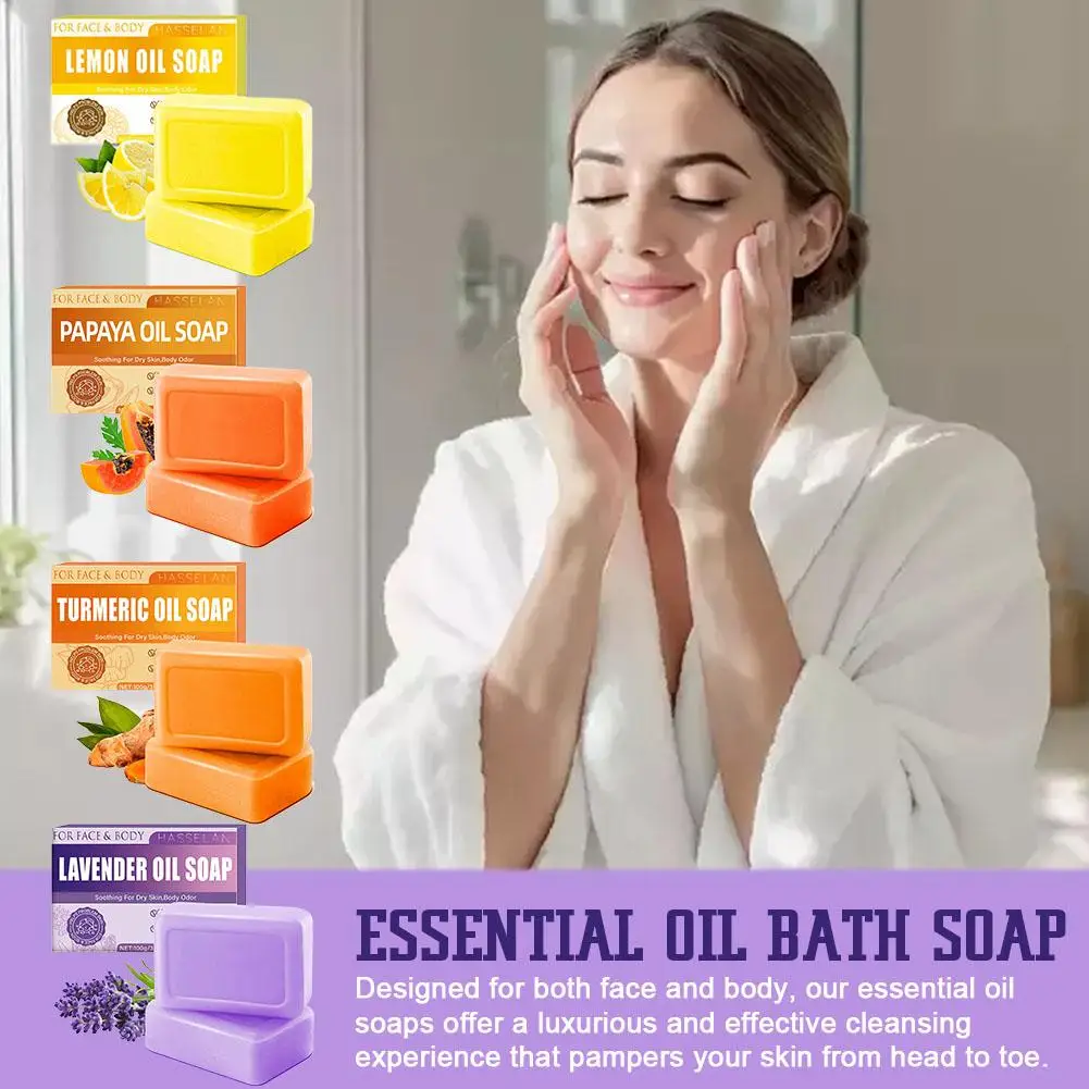 100g Ätherisches Öl Badeseifenset Kurkuma/Lavendel/Zitrone/Papaya Gesichts- & Körperreiniger, Feuchtigkeitsspendende & Geruchsentfernende Seife