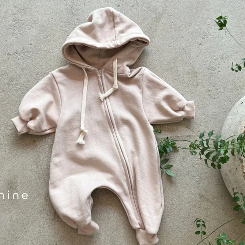 Korean Style Baby Boys Girls Jumpsuit Cotton Long Sleeve Hooded Infant Baby Girls Boys Rompers Spring Autumn Baby Clothes