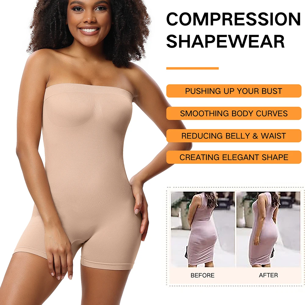 Strapless Shortie Bodysuit for Women Tummy Control Shapewear Seamless Sculpt Body Shaper with Removable Straps Jumpsuit Tops