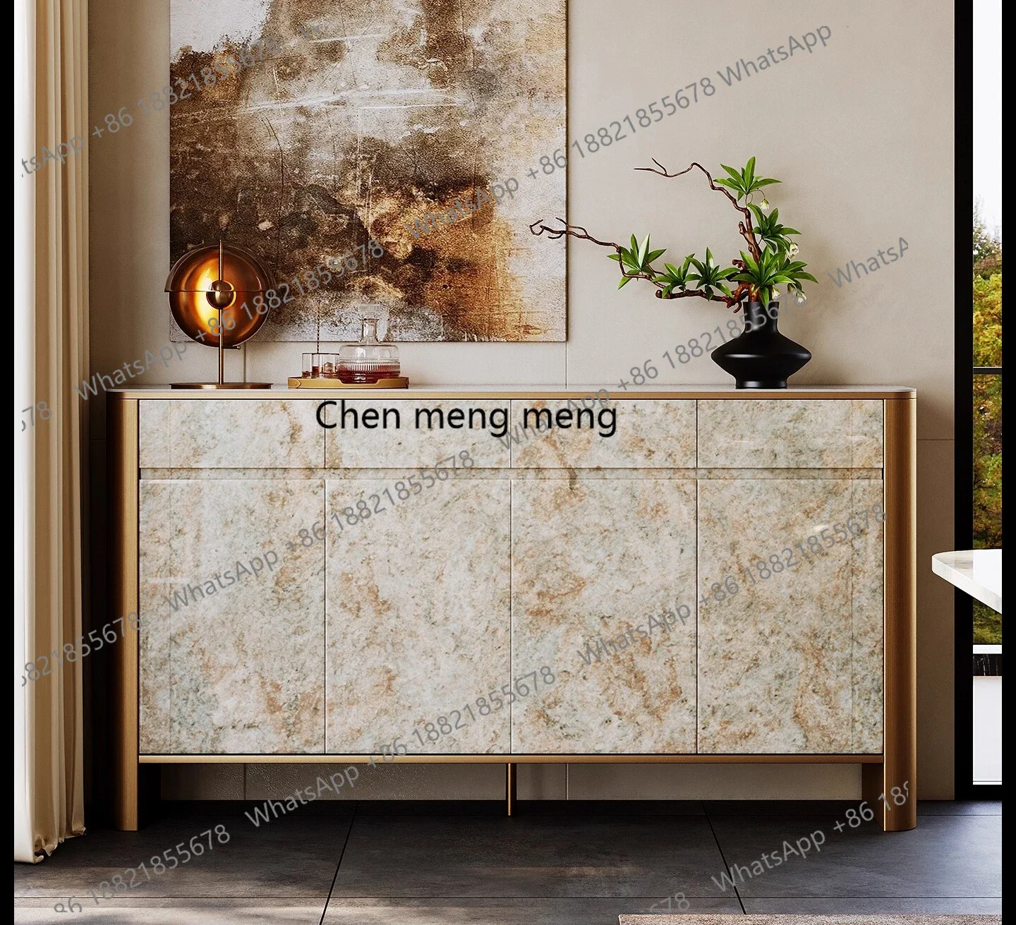 

Sideboard Cabinet Living Room Wall Storage Cabinet New Solid Wood Light Luxury Entrance Cabinet High-End Villa Customizable