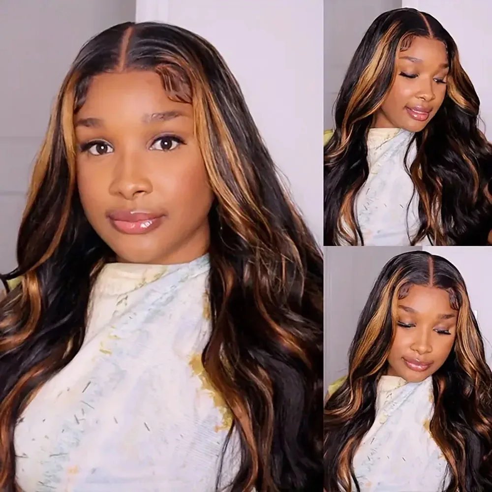 Body Wave Highlight 13 × 6 ลูกไม้ด้านหน้าวิกผมผมมนุษย์โปร่งใส 220 ความหนาแน่น Pre Plucked Ombre วิกผมลูกไม้ด้านหน้าด้านหน้าสําหรับผู้หญิง 1B30