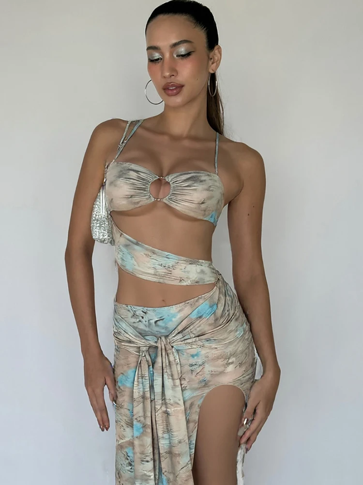 فستان ماكسي نسائي للحفلات والسباحة من Kliou فستان مثير بأشرطة رسن مقصوصة بدون خصر ضمادة ضيقة للعطلات محب فيستدوس