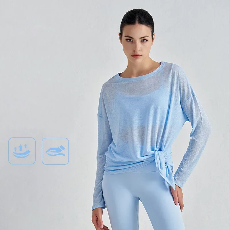 Sport-T-Shirt für Damen, Sommer, atmungsaktiv, sexy Schönheit, Rücken, Fitness, schnell trocknend, Lauftraining, langärmelig, Yoga-Top 👚