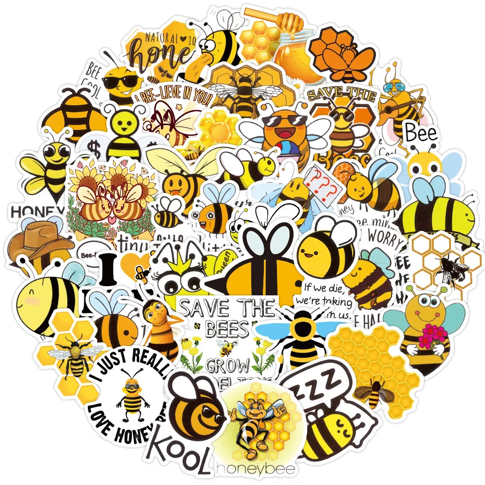 10/50/100pcs Cartoon Bee Animals Cartoon Stickers Graffiti for Car Motorcycle Skateboard Travel Luggage Phone Cup Notebook