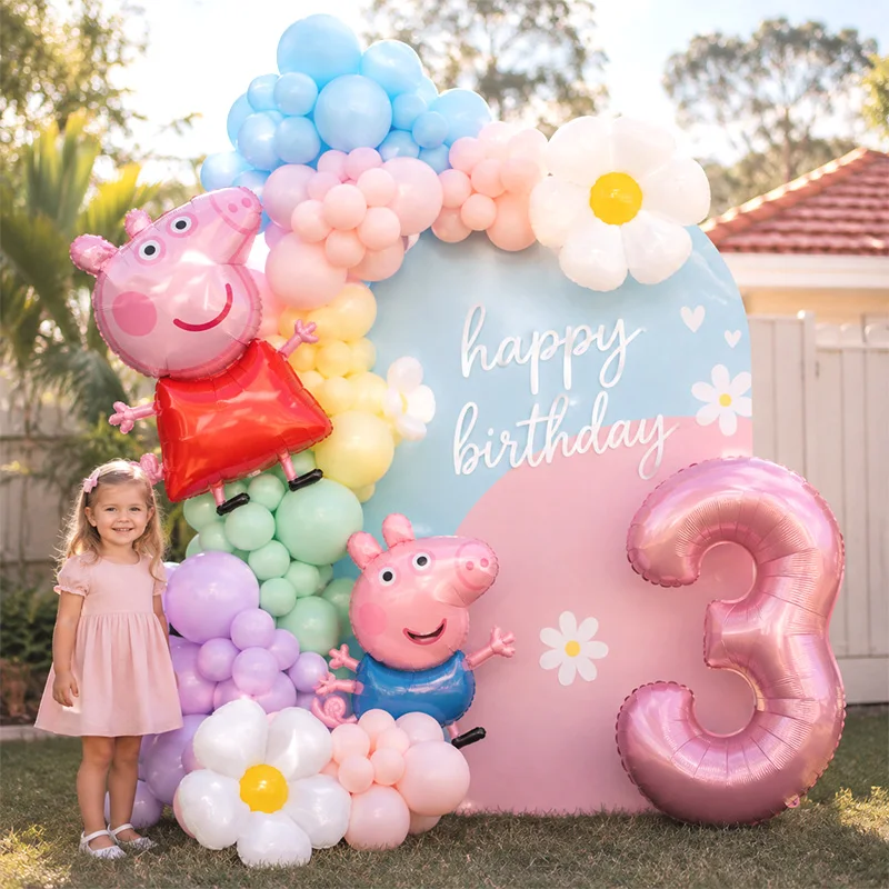 Peppa Pig Geburtstagsballon-Set Cartoon-Party-Dekorationen für Kindergeburtstage Rosa Ballon-Girlande