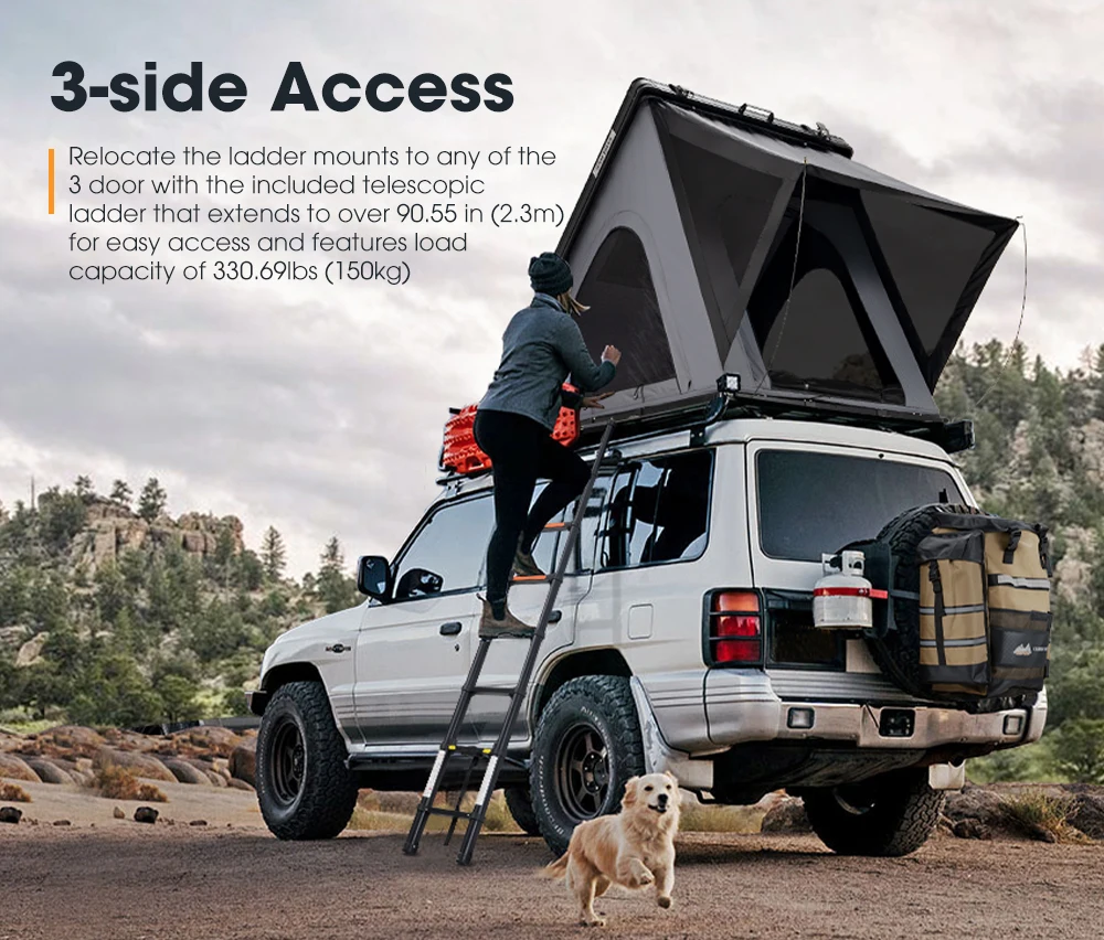 Barraca dura de alumínio para teto de carro, fácil configuração, à prova d'água, leve, para acampamento offroad 4x4