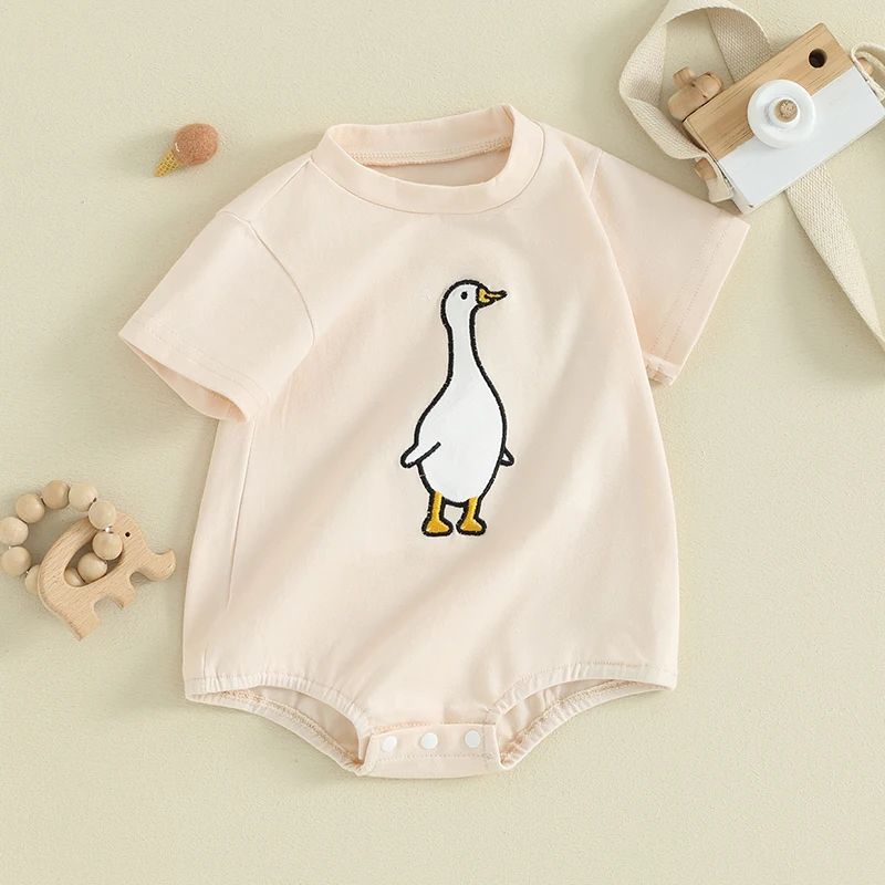 Infant Baby Summer Jumpsuit Cartoon Duck Print Round Neck Short Sleeve Romper Toddler Clothes