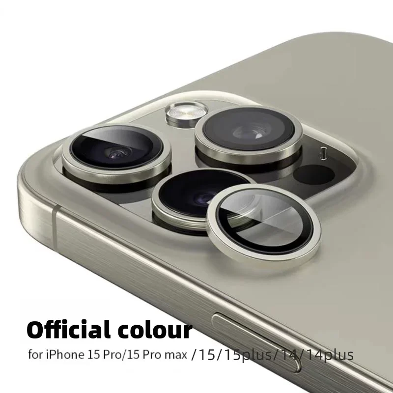 Officiële kleur metalen cameralensbeschermer voor iPhone 15 16 Pro Max gehard glas metalen ring achterkant lensdop beschermfolie