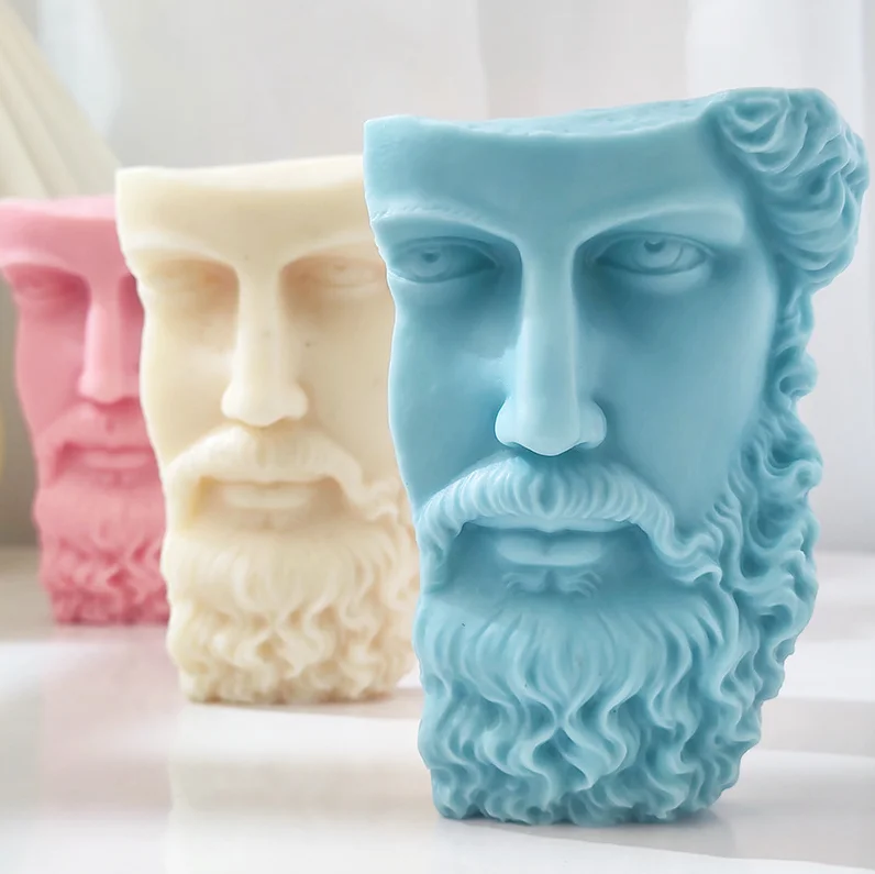 

SZ760 Michelangelo Statue Silicone Candle Soap Molds Abstract Art Half Face Beard Portrait Table Decoration Mould