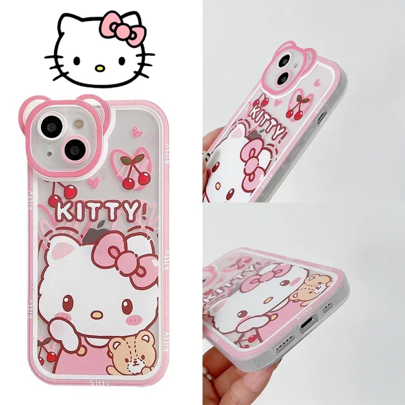 

Sanrio Hello Kitty Cute Transparent Phone Case for IPhone 11 12 13 14 15 Pro Max 7 8 Plus XR XS Max Cartoon TPU Soft Shell Cover