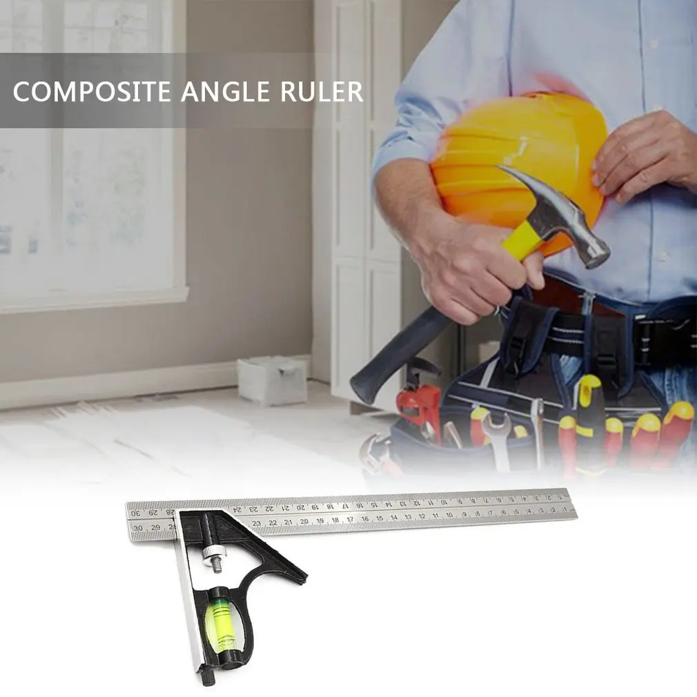 300MM Square Angle Ruler 45/90 Degree Adjustable Combination With Bubble Level Multifunctional Gauge Measuring Tool Dropshipping