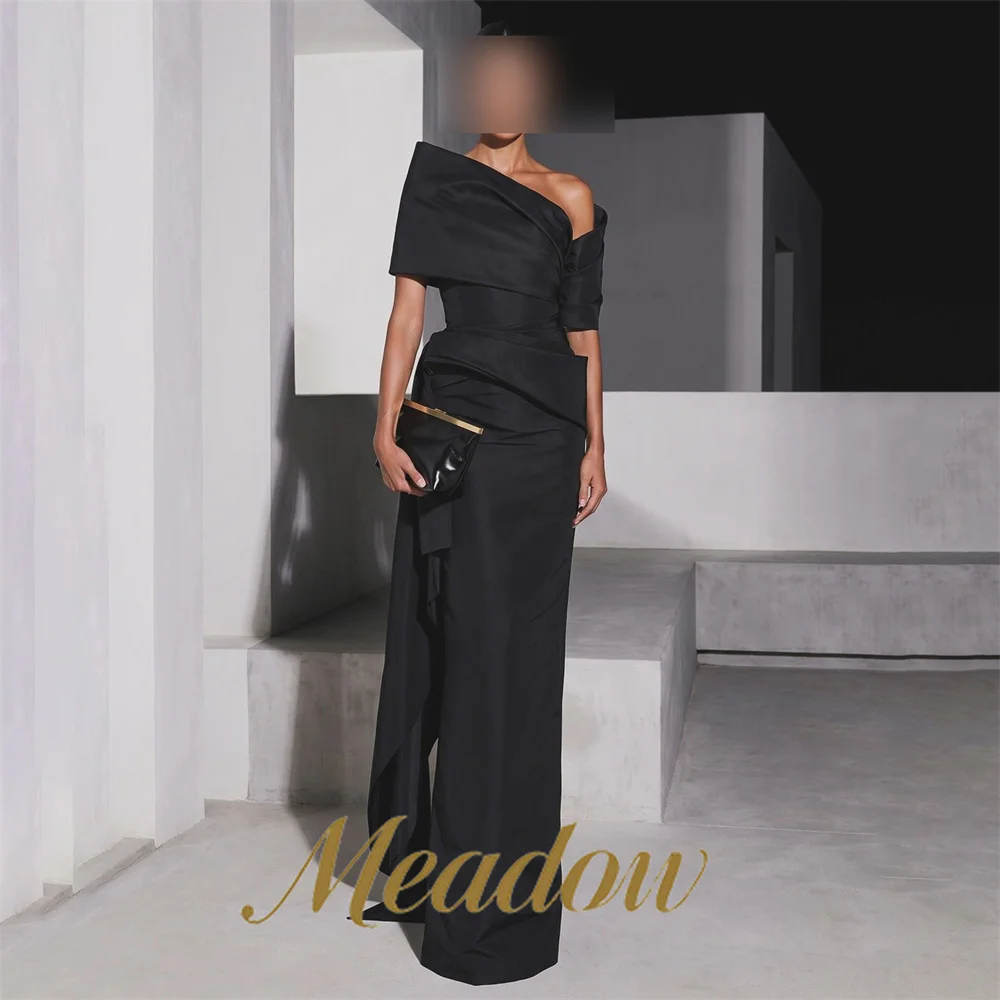 Meadow Black Matte Dresses For Special Events Floor Length Prom Dresses Asymmetric One Shoulder Christmas Dress Customizable