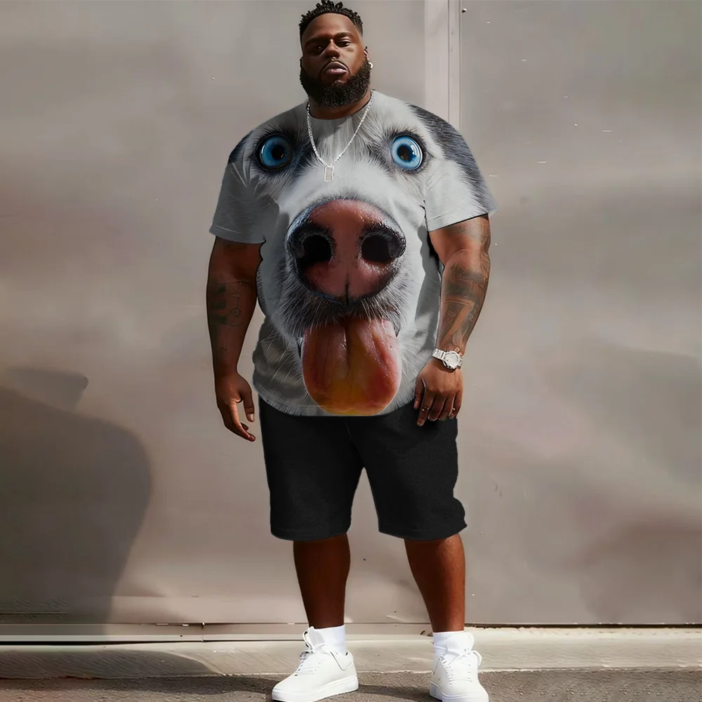 

Мужской комплект с короткими рукавами больших размеров S-9xl: Wacky Animal Vibe — большой и высокий крой из двух предметов, мягкая дышащая ткань,