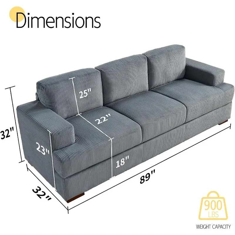 Sofá de 89 polegadas, sofá de 3 lugares com assentos extra profundos, sofá moderno - sofá confortável para sala de estar, apartamento, sala de estar