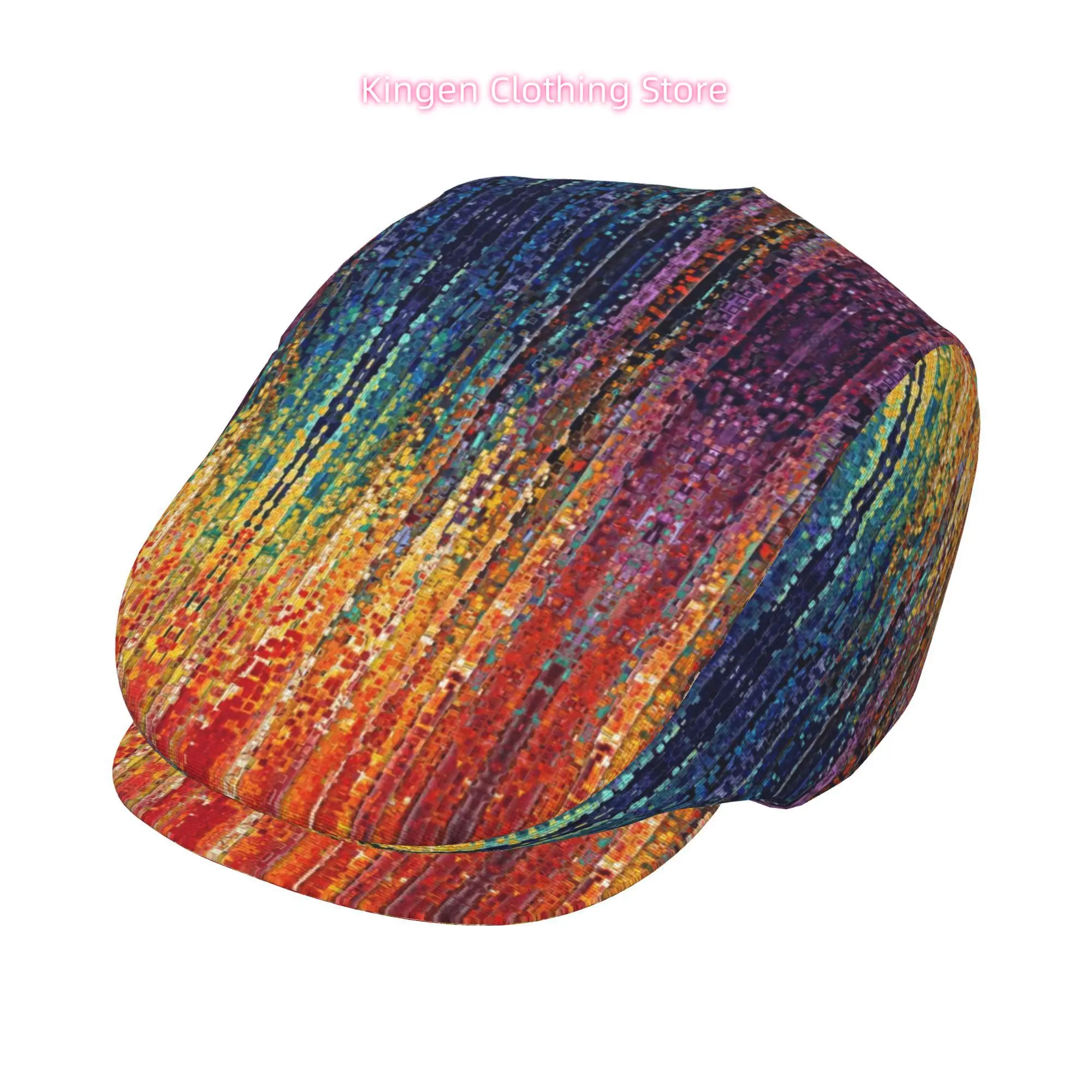 Rainbow Mosaic Pattern Men Beret Hat Adjustable Newsboy Hats Cabbie Gatsby Cap Driving Flat Caps Women Cabbie Cap Beret Forward