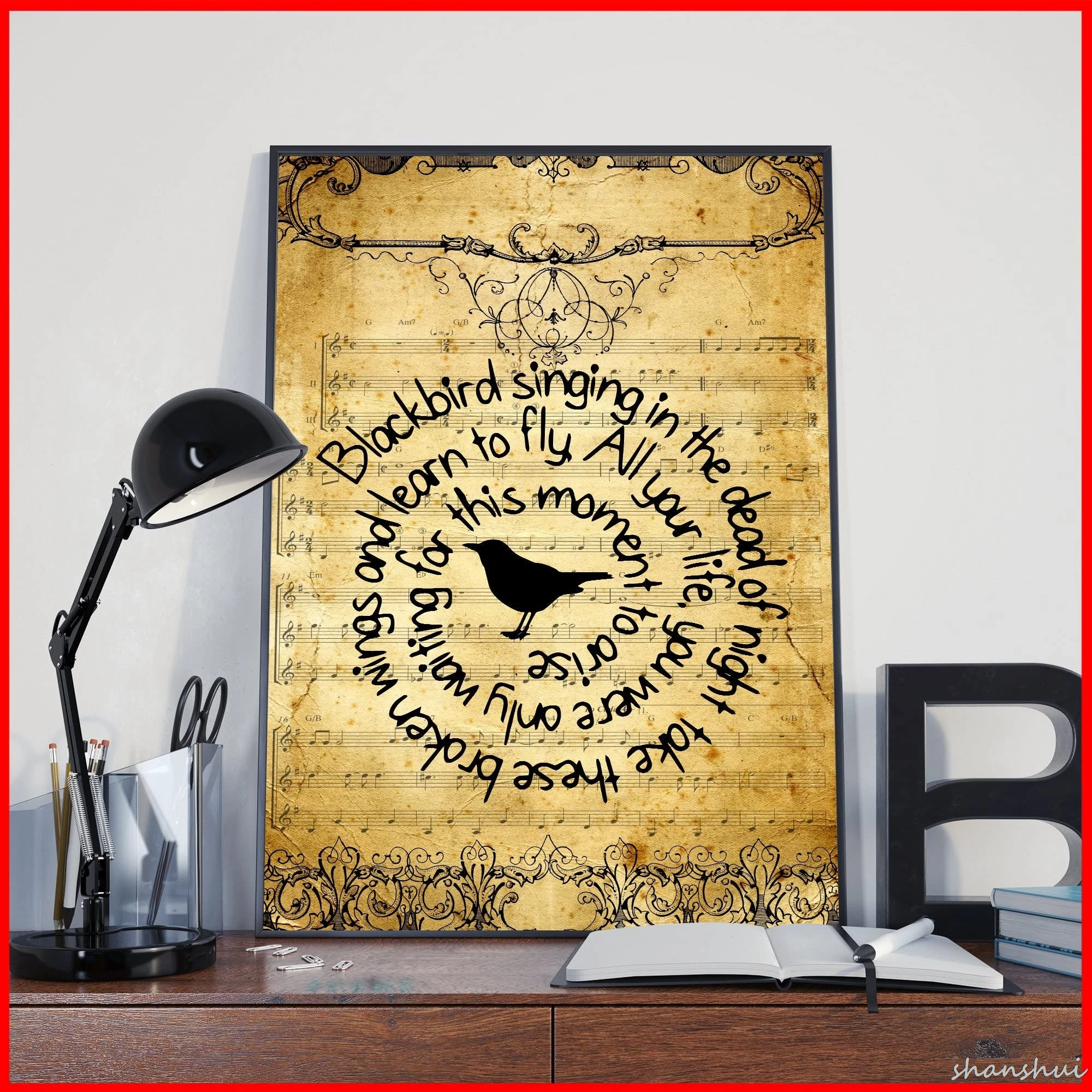 HOUVSSEN Blackbird, The Beatles, Blackbird Lyrics Metal Poster, Home Decor, Poster Music, Wall Decor, Living Room Decor, Blackbi