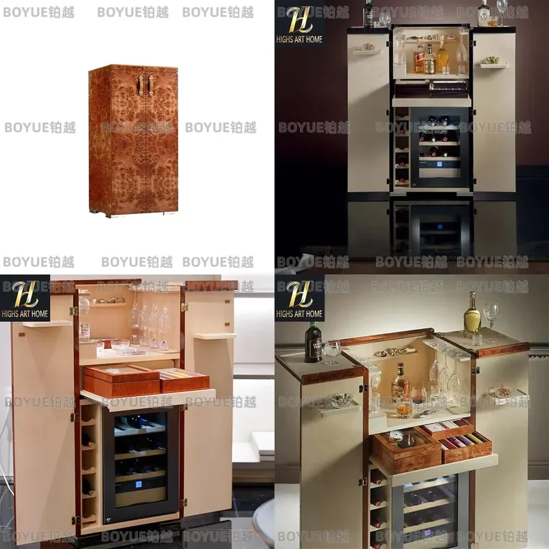 Luxury Solid Wood Wine Cabinet High End Storage Unit for Living Room Villa Home Decor Modern Display Shelf Furniture
