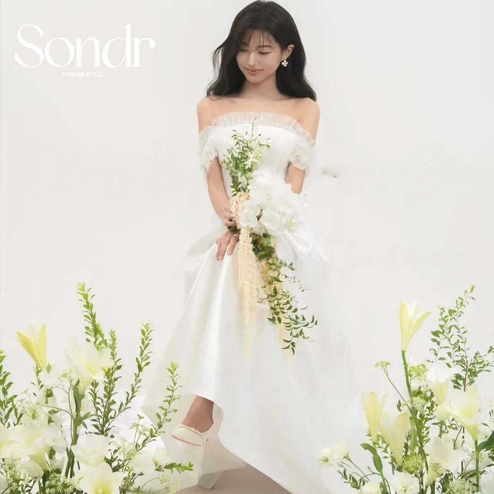 

Sondr Fairy Атласное свадебное платье цвета слоновой кости Милая с открытыми плечами длиной до пола Корейское свадебное платье для фотосессии по индивидуальному заказу