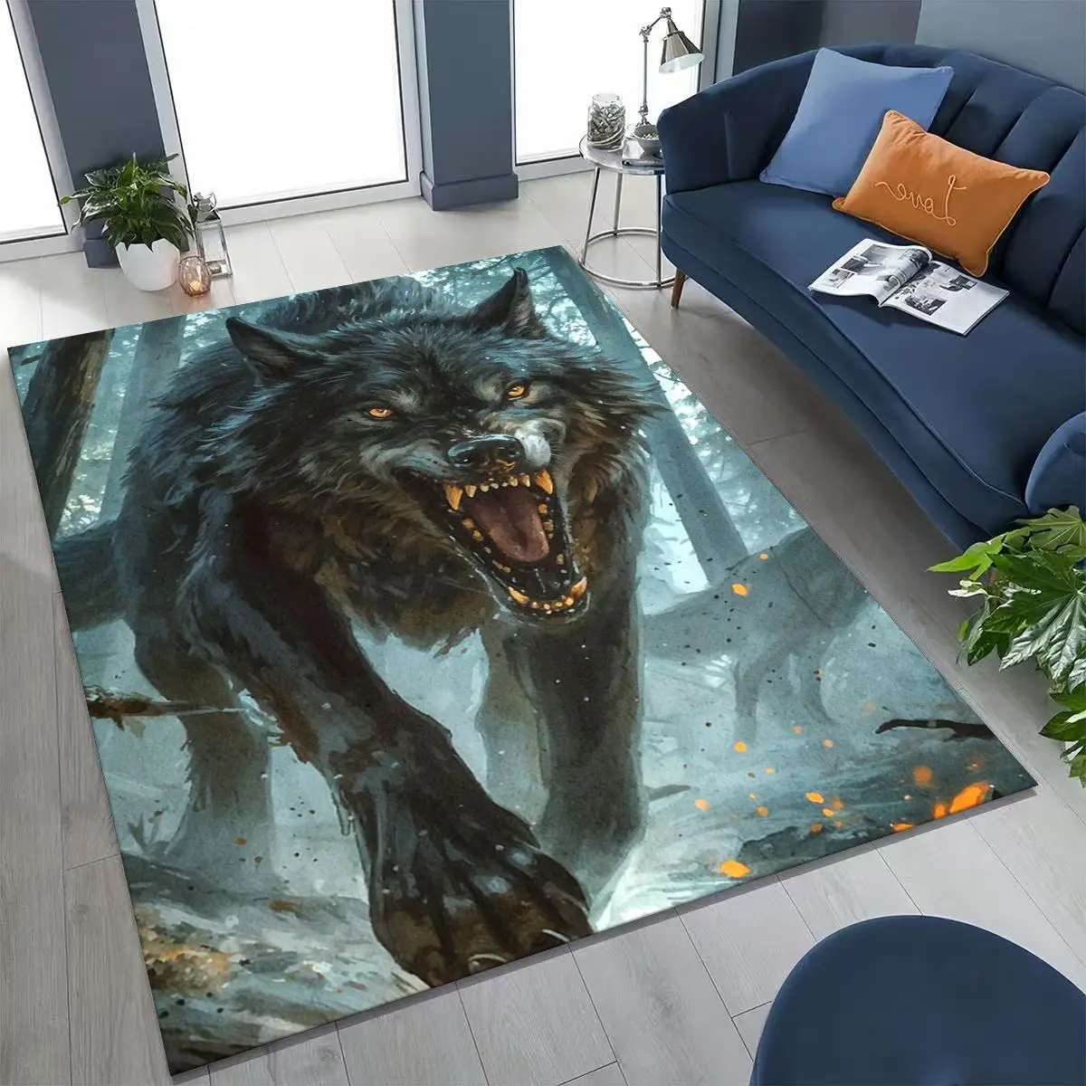 

Norse Mythology Fenrir Wolf Beast Cartoon Rug for Bedroom Living Room Sofa Home Doormat Decor, Large Kid Play Non-slip Floor Mat