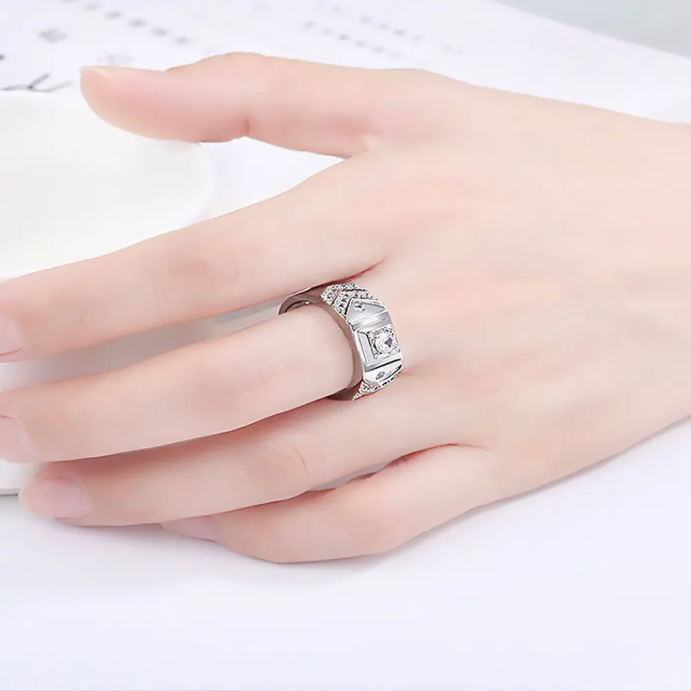 1Pcs Male Ring Premium Copper Rhinestone Finger Jewelry Elegant Cool Ring for Wedding Couple Graduation Birthday Gift