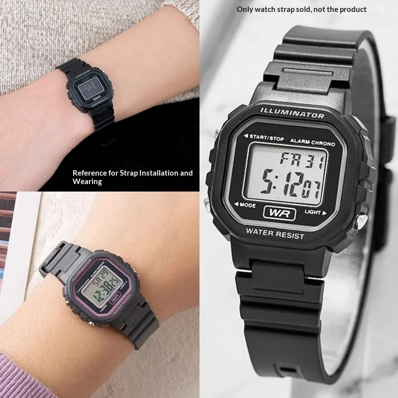 14x10mm Convex Lug Resin Silicone Watch Strap Replacement For Casio LA-20WH-1B Square Watch Student Special Watch Accessories
