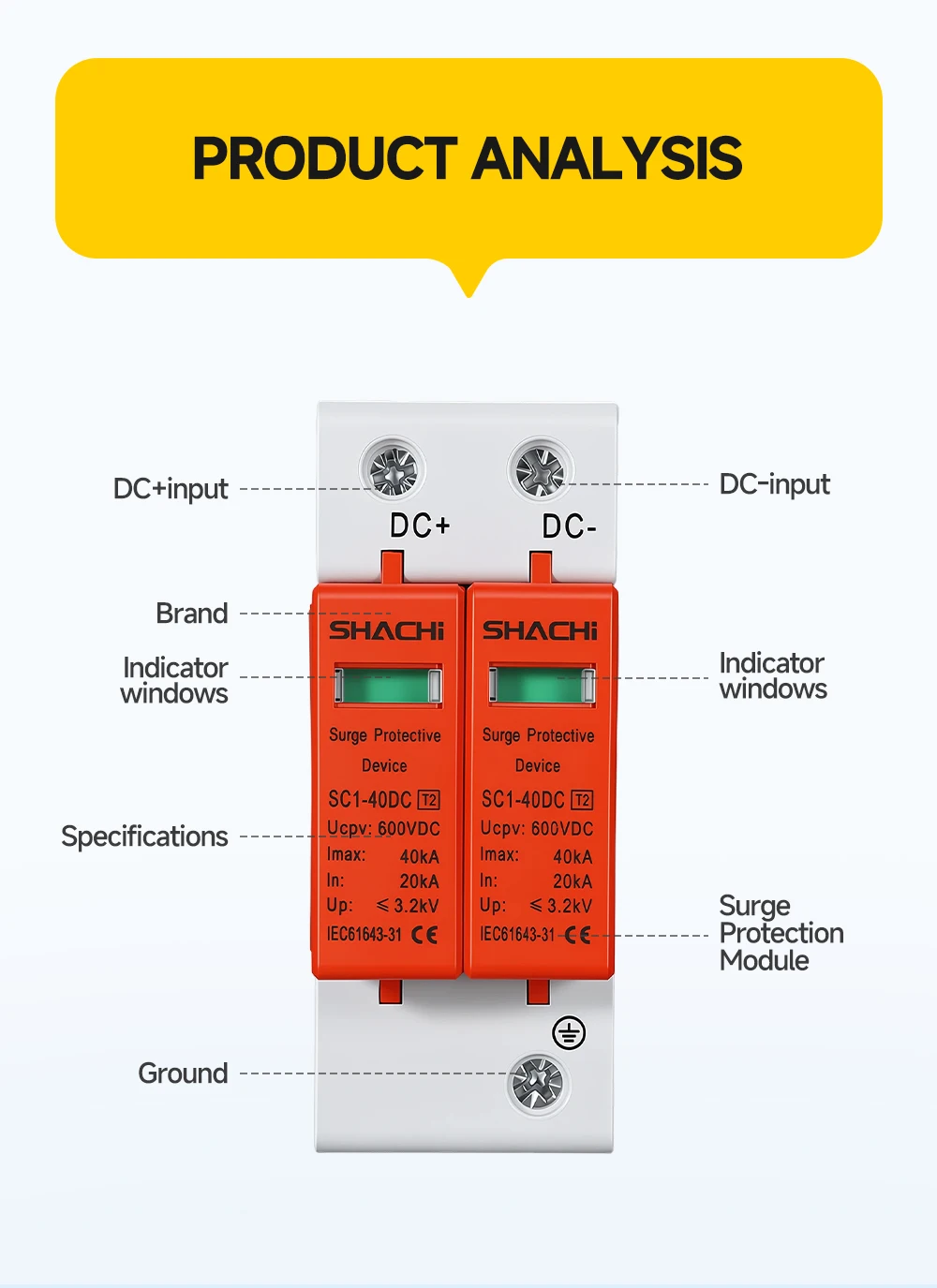 2P DC Überspannungsschutzgerät 20KA 40KA Solar-PV-Photovoltaik-Blitzableiter 500V 600V 800V 1000V Spannungsschutz – Detail 10