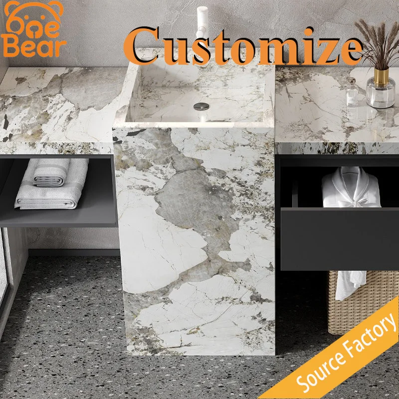 Small Rectangle Wall Mount Marble Basin Natural Stone Wash Sink Floating Marble Lavatory for Apartment Guest Bathroom Decor